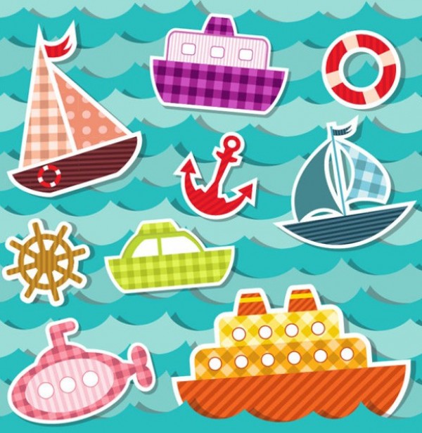 web waves vector unique ui elements submarine stylish stickers ship set quality original ocean new interface illustrator high quality hi-res HD graphic fresh free download free fish EPS elements download detailed design cutout creative children boat anchor 
