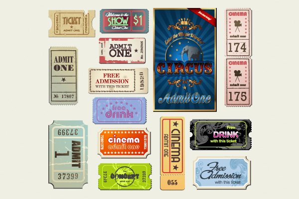 web vintage tickets vintage vector unique ui elements tickets stylish set retro tickets retro quality original new movie tickets interface illustrator high quality hi-res HD graphic fresh free download free EPS elements download detailed design creative circus ticket Circus cinema tickets cinema admission 