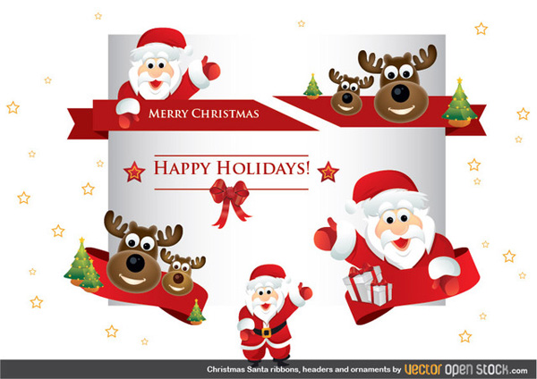 vector set santa ribbons reindeer header greetings free download free christmas 