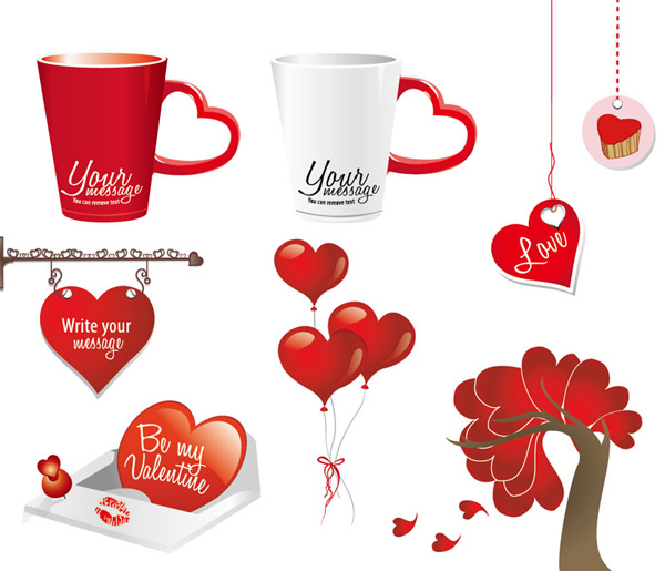 vector valentines day valentines tree tags set red message heart hanging sign free download free decorations cups cards card balloons 