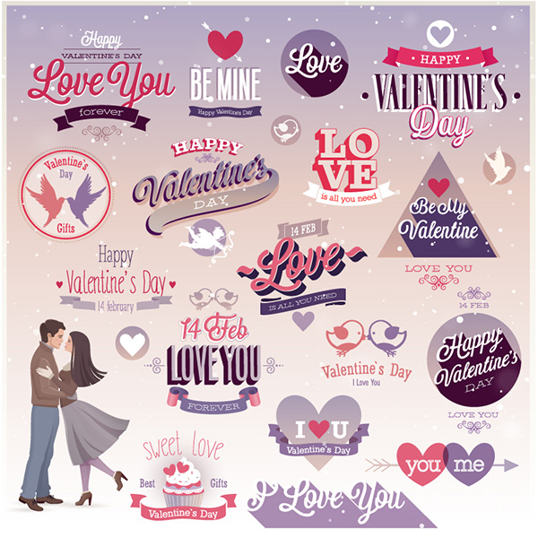 vector valentines day valentines stickers romantic love labels heart free download free flat elements 