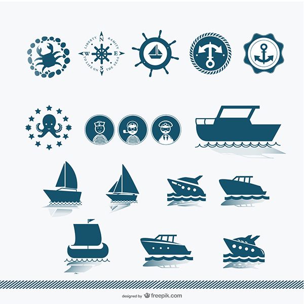 vector silhouette ships sea creatures sailboat octopus nautical icons free download free crew captain boats badges anchors 