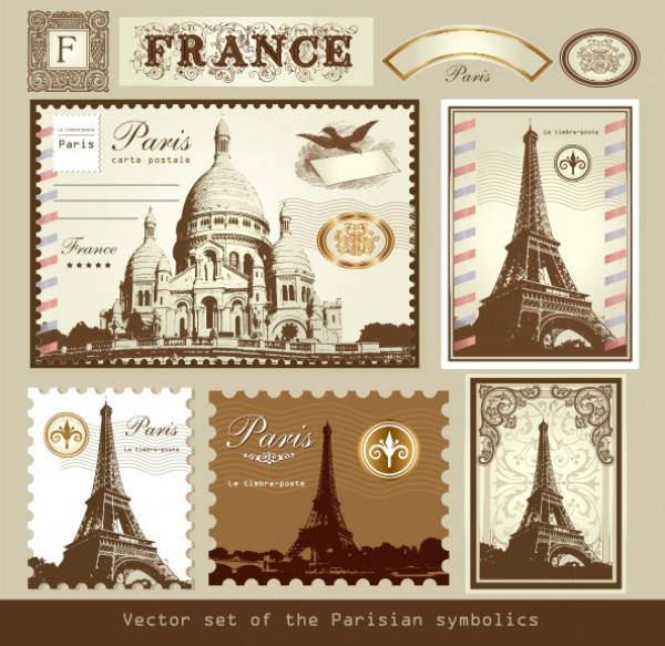 vintage stamp Paris mail free france frame Eiffel Tower banner 
