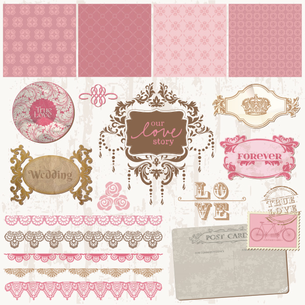 wedding vector stamps set pink marriage love quotes labels invitation free frames card banners background 
