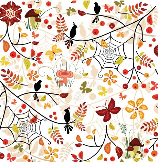web vector unique ui elements stylish seamless quality pattern original new nature leaves interface illustrator high quality hi-res HD graphic fresh free download free floral EPS elements download detailed design creative cobwebs butterfly birds background autumn AI 