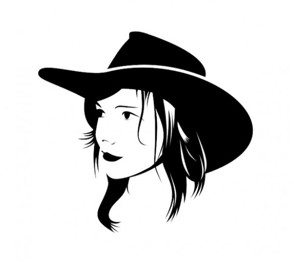 Pretty cowgirl head with hat vector avatar silhouette in eps, ai and cdr fo...