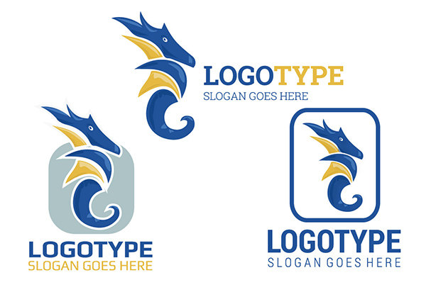 typeface seahorse logotype logo gold font blue 