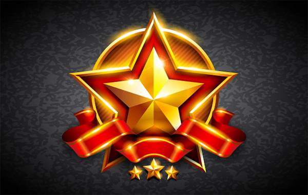 star ribbon red logotype logo gold glowing badge 