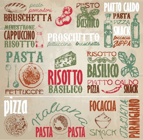 vintage vector topography set restaurant pizza logotypes logos italian free food drawings bread 