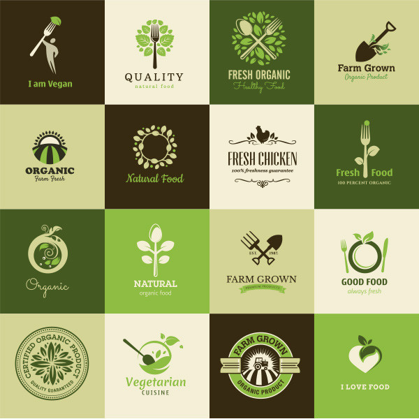 vector square organic natural metro logotypes logos green free fork food flat farming eco 