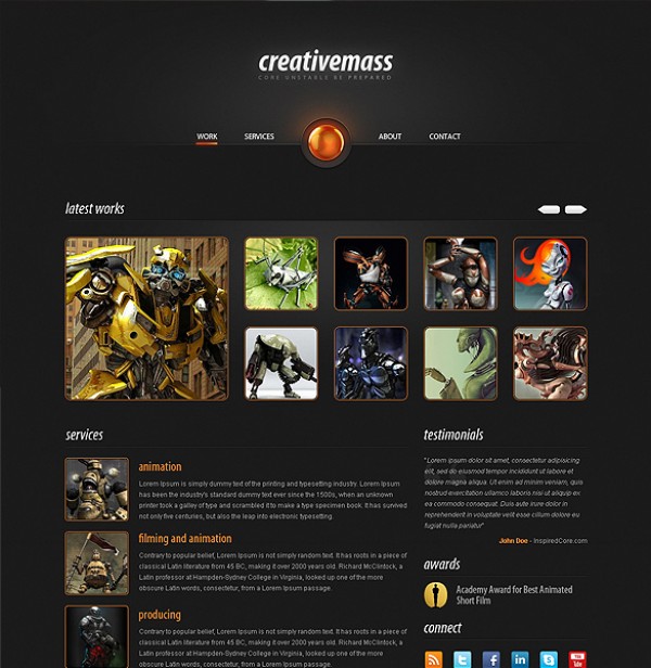 website web template stunning psd portfolio photoshop resources orange one paged one page glowing free templates free psd exploding dark cool portfolio clean atomic core atomic bomb 