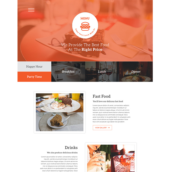 website scroll restaurant one page menu food 