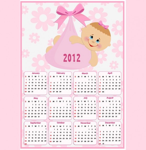 year 2012 calendar year web vector unique ultimate stylish quality pink 2012 calendar pack original new modern illustrator high quality graphic fresh free download free download design creative calendar baby girl calendar baby girl baby 2012 calendar 