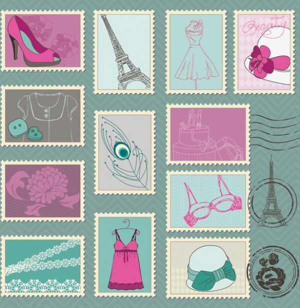 women web vintage vector unique underwear stylish stamps shoes quality postage stamps postage original ladies illustrator high quality hat graphic fresh free download free fashion Eiffel Tower dress download design creative beauty stamp beauty 