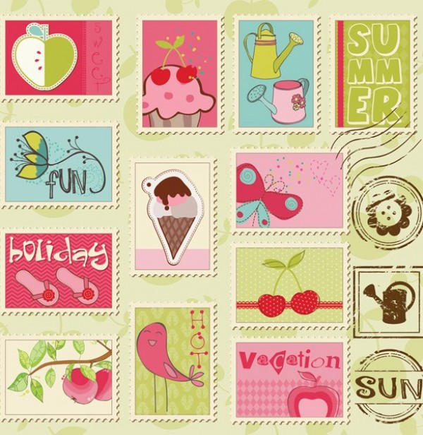 web vintage vector vacation unique sun summer stylish stamps stamp collection set sandals quality quaint original illustrator icecream holiday high quality graphic fruit fresh free download free download design creative butterfly 