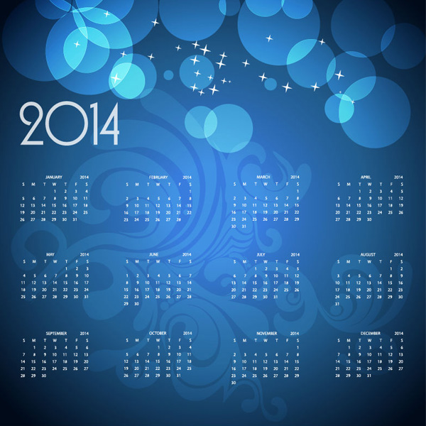 vector swirls stars free download free floral circles calendar bubbles bokeh blue abstract 2014 calendar 2014 