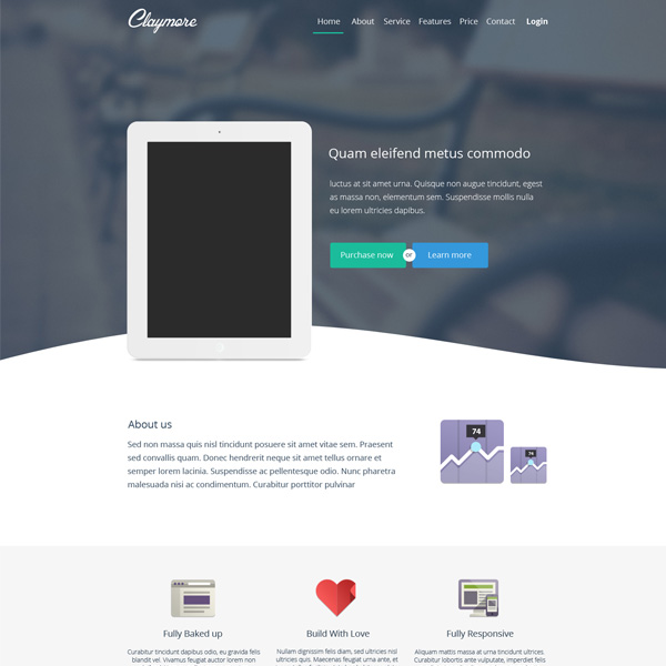 ui elements ui template landing page image slider free download free footer contact comments claymore app landing page app 