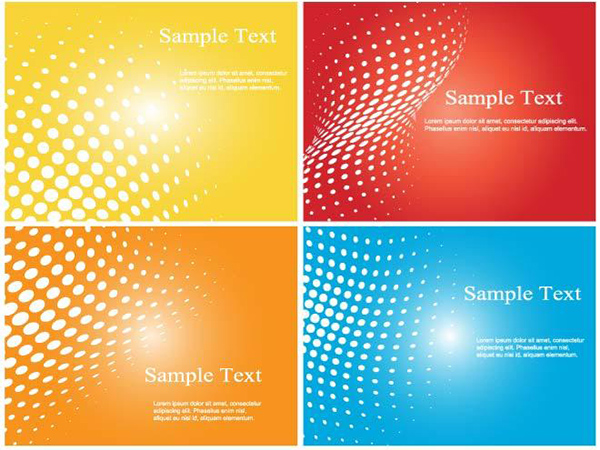 yellow set red halftone dotted dots blue banners 
