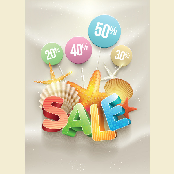 vector summer sale summer signs seashells sale poster free discounts beach background  