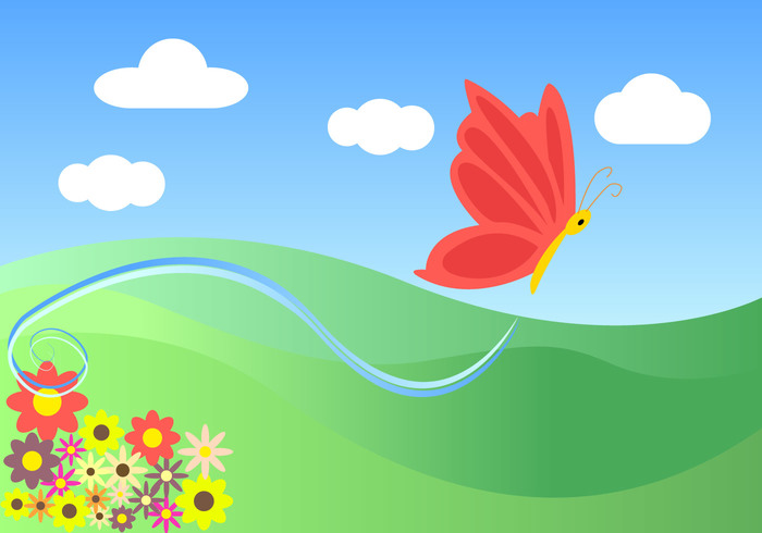 Cartoon Butterfly Landscape Vector Free - WeLoveSoLo