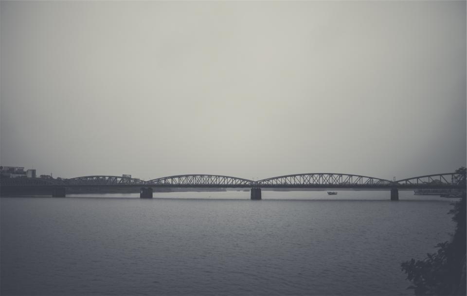 bridge, architecture, lake, water, sky, black and white