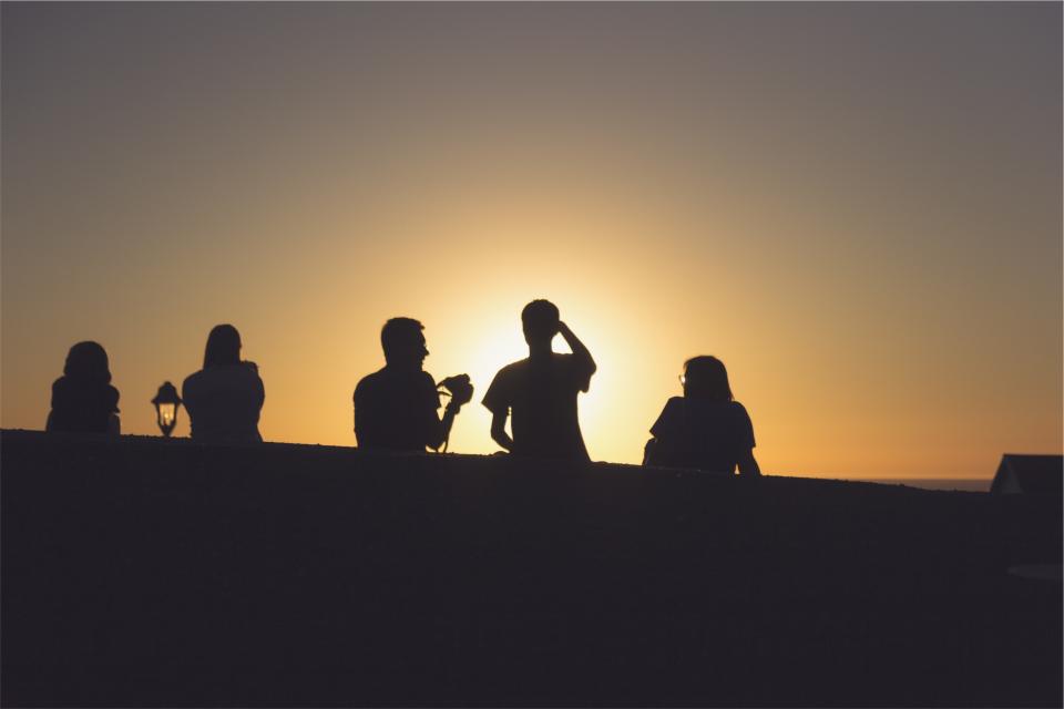 sunset silhouette people dusk 