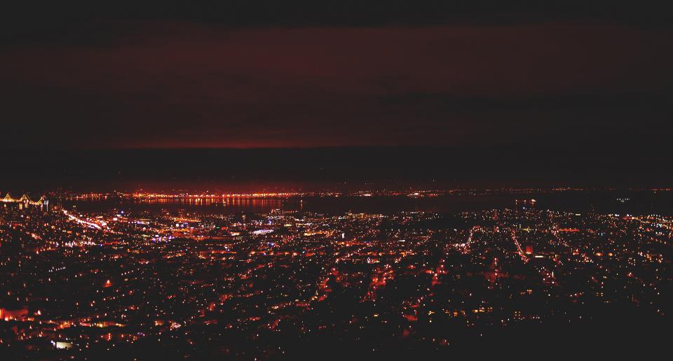 San Francisco, night, aerial, view, dark, evening, lights, buildings, city