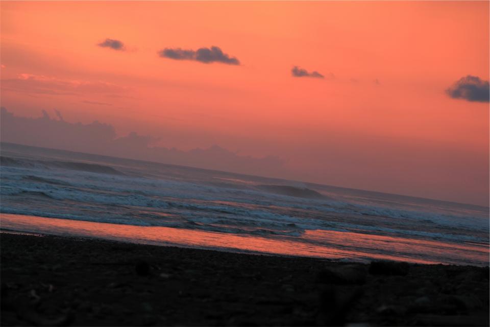 waves water sunset sky sea sand red ocean dusk beach 