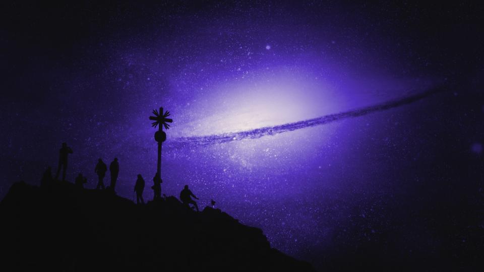 trees stars space sky purple people night constellations atmosphere astrology 