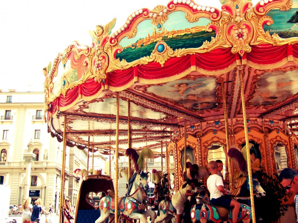 ride people merry-go-round kids horses fun children 