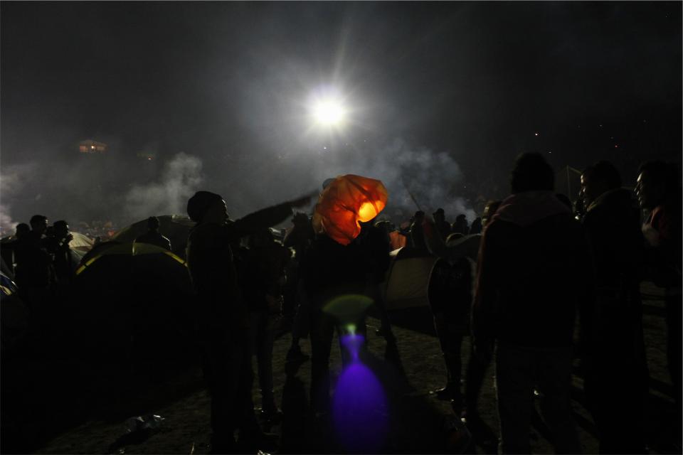 crowd, people, dark, night, spectators, smoke, light, evening