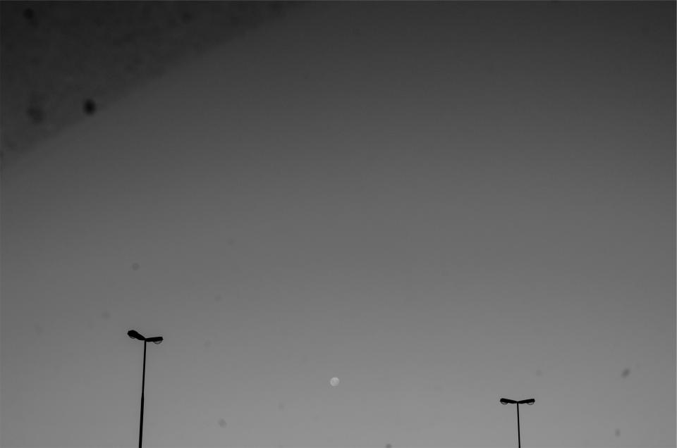 sky moon lampposts blackandwhite 