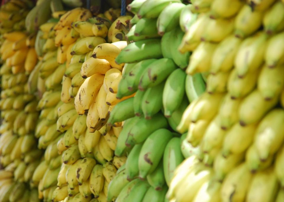 yellow market green fruits food bananas 