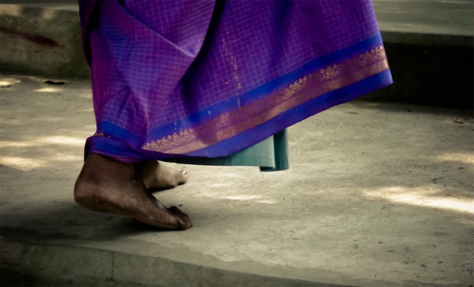 purple feet dress concrete 