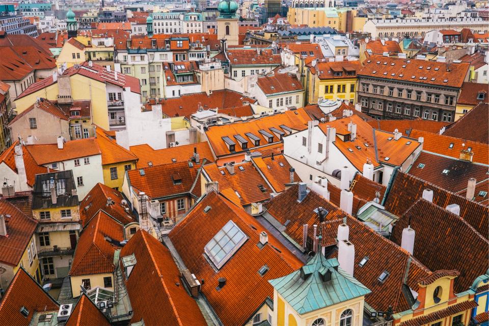 buildings, roof tops, city, downtown, aerial, view, architecture