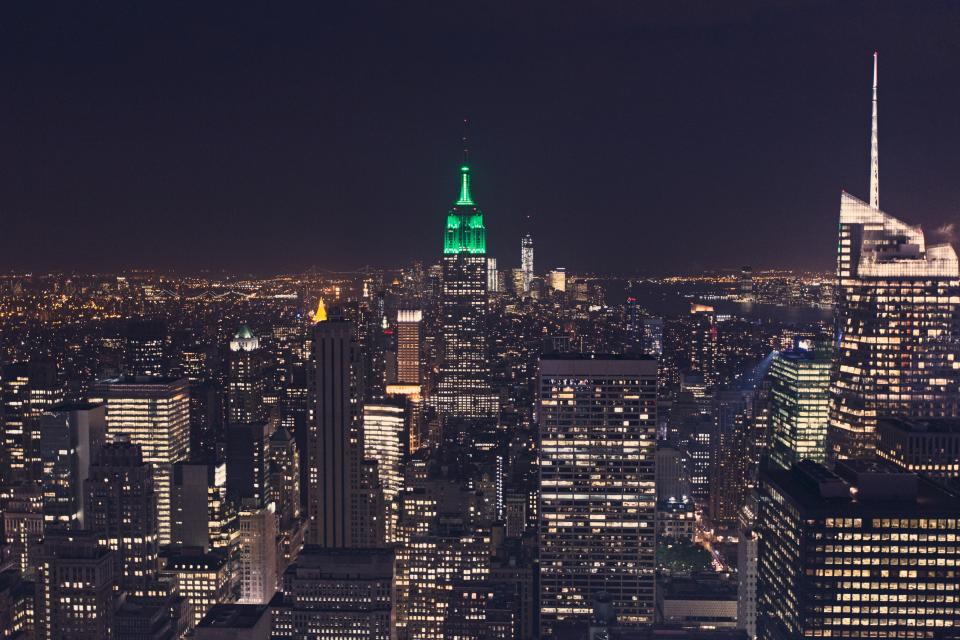 USA UnitedStates towers skyline rooftops night NewYork lights highrises dark city buildings architecture america 