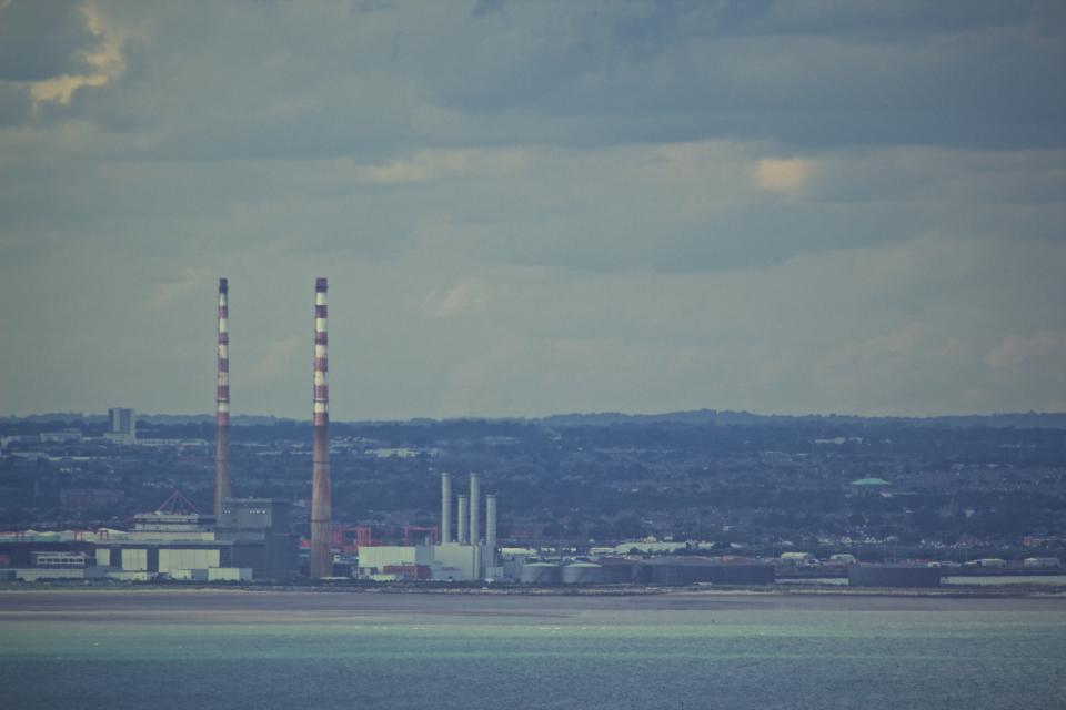 water view sky industrial factories dublin coast city chimneys 