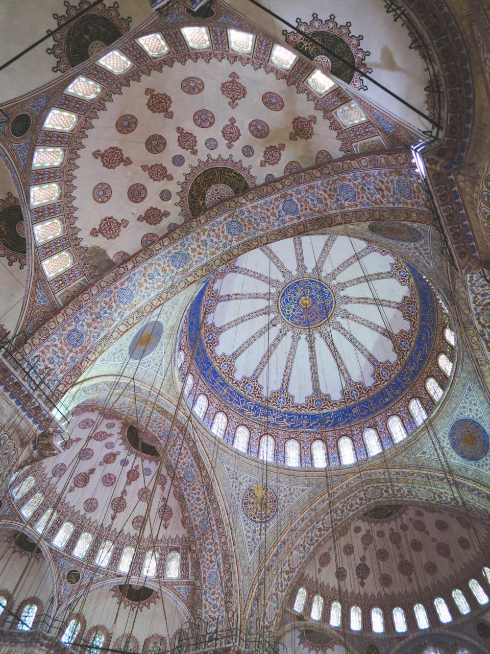 turkey ropes Istanbul glassstainedwindows ceiling BlueMosque architecture 