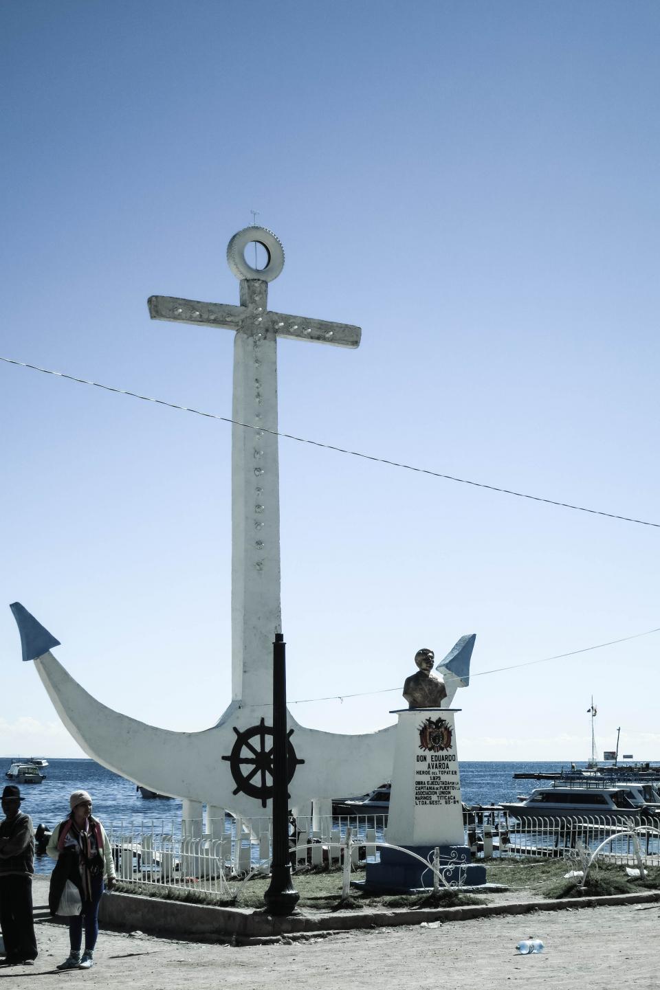 water statue landmark Copacabana Bolivia anchor 