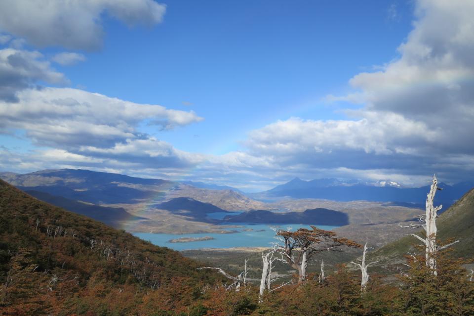 valleys trees TorresDelPaine sky rocks rainbow nature mountains landscape hills clouds Chile 