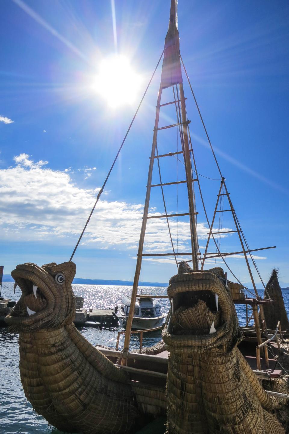 Inca boats, Isla del Sol, Bolivia, ocean, sea, sunshine, sky