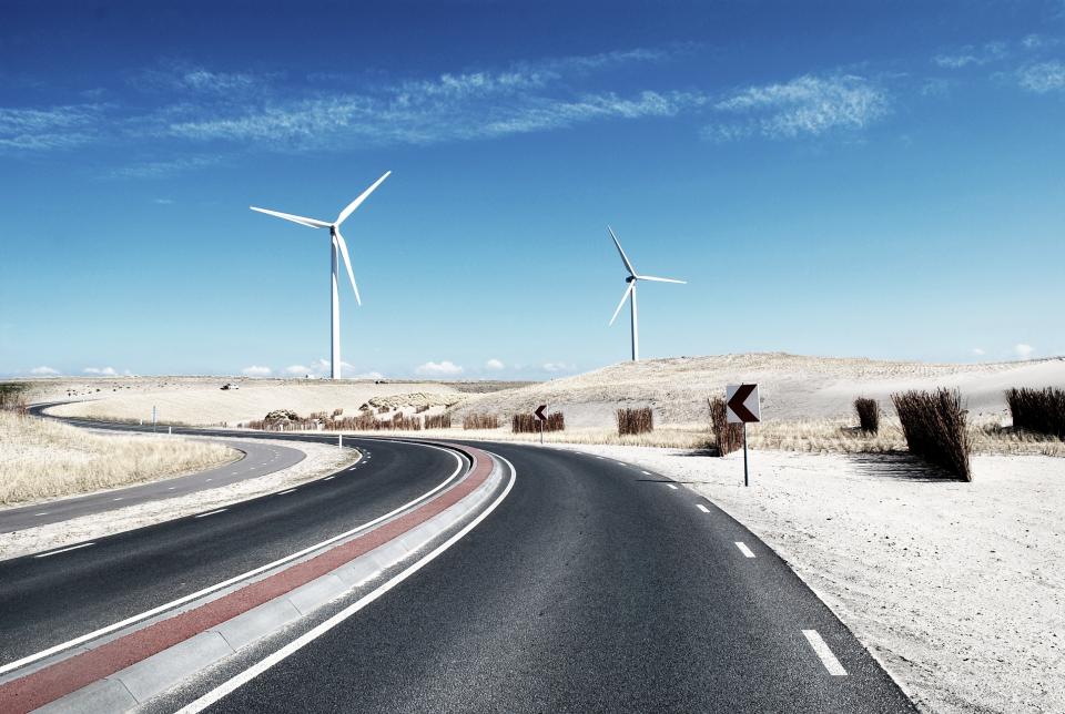 blue, sky, windmill, winding, road, white sand