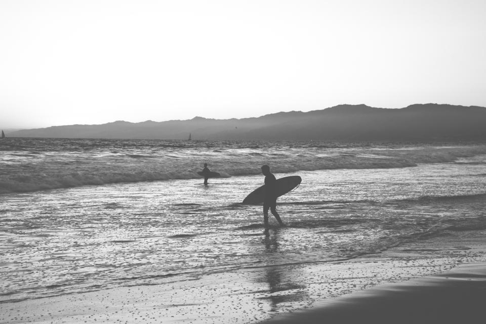 waves water surfing surfer surfboard sea sand ocean blackandwhite beach 