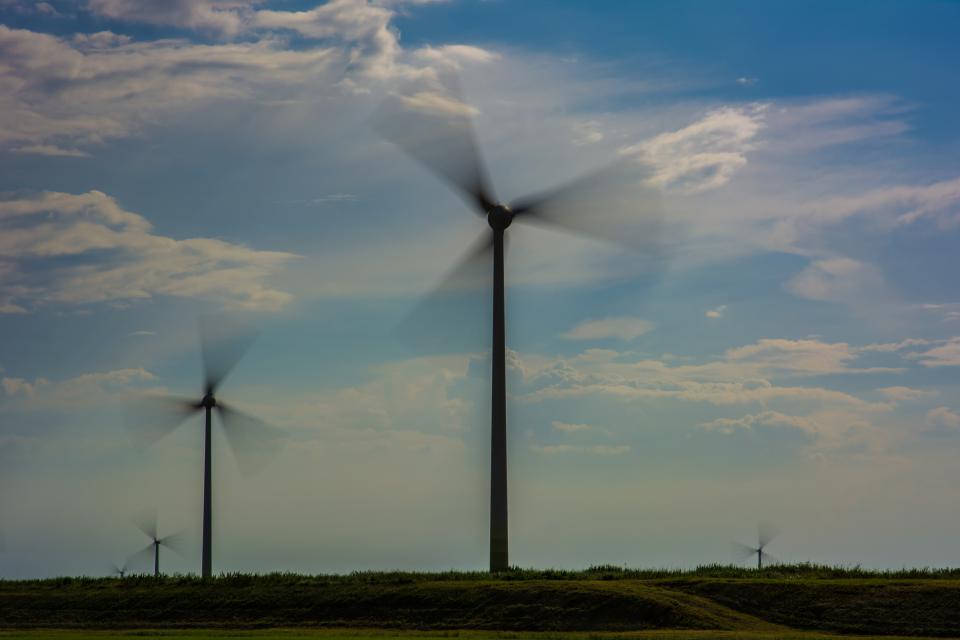 windmills, sky, rural