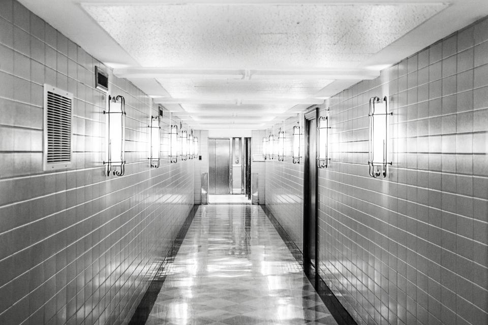 tiles lights hallway floors ceiling 