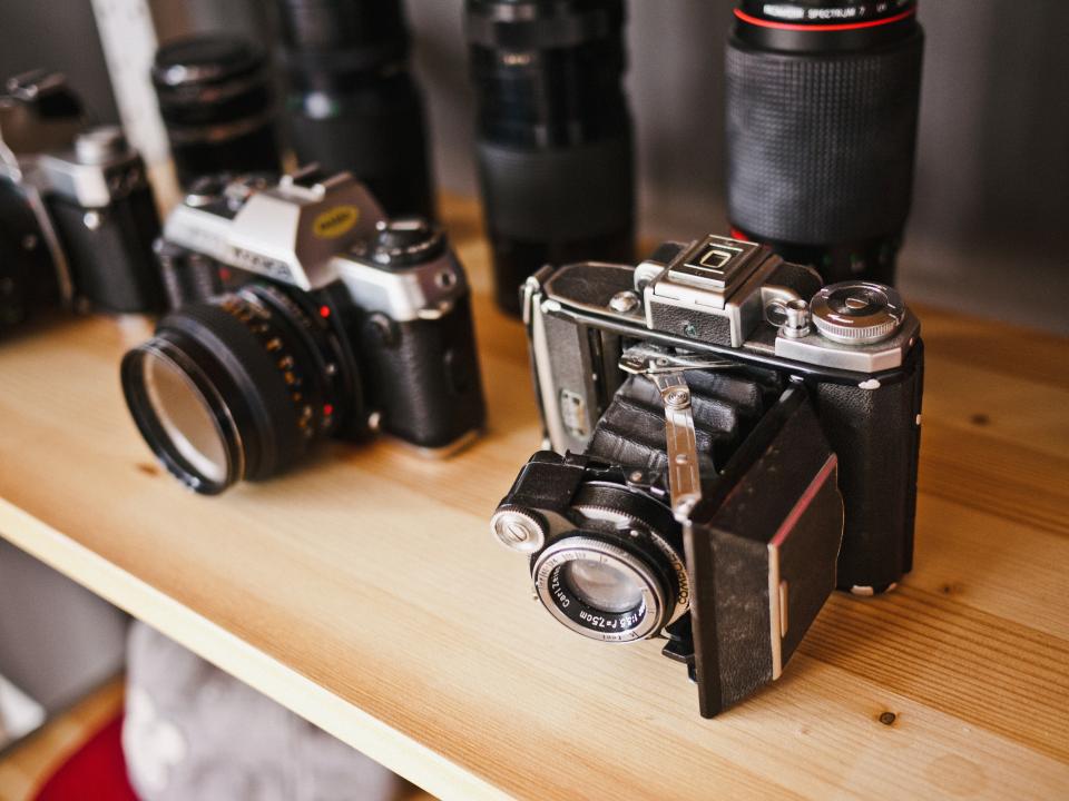 wood shelf photo lens equipment camera 