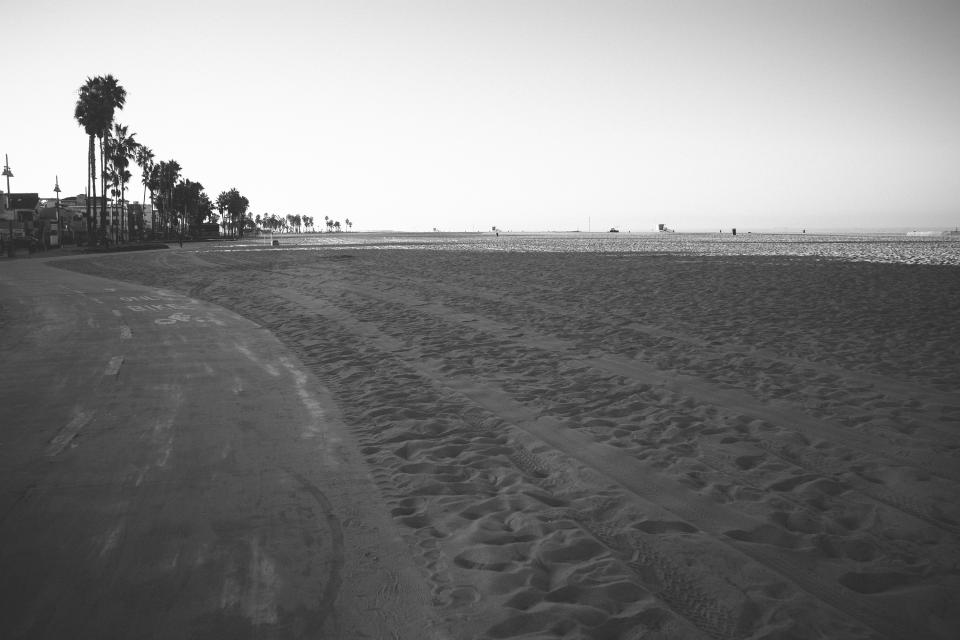 water sea sand palmtrees ocean footprints blackandwhite beach 