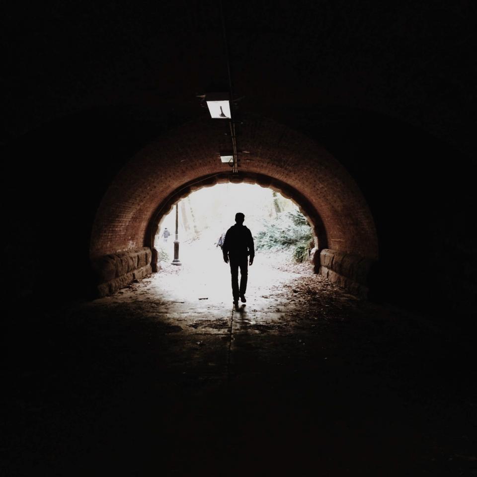 walking tunnel man guy dark 