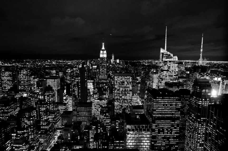 USA UnitedStates towers skyscrapers skyline rooftops night NewYork lights evening dark city buildings 