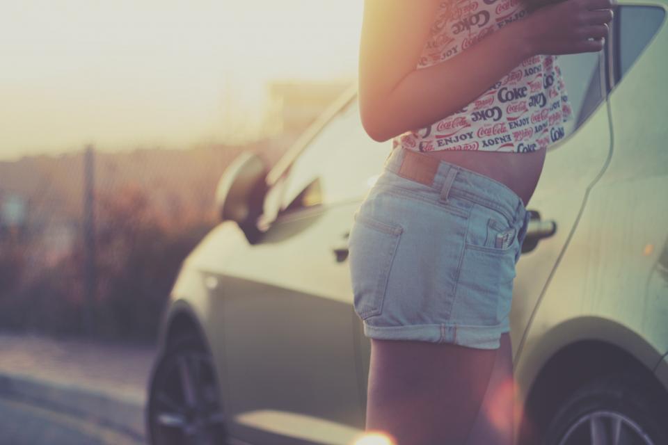 young tanktop sunshine pretty jeanshorts girl fashion denim cute car 